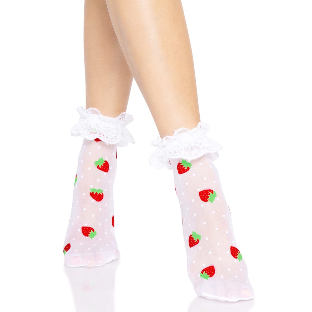 Leg Avenue - Strawberry Ruffle Top Chaussette de cheville - Blanc
